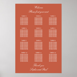Terracotta 12 Table Wedding Seating Chart Poster