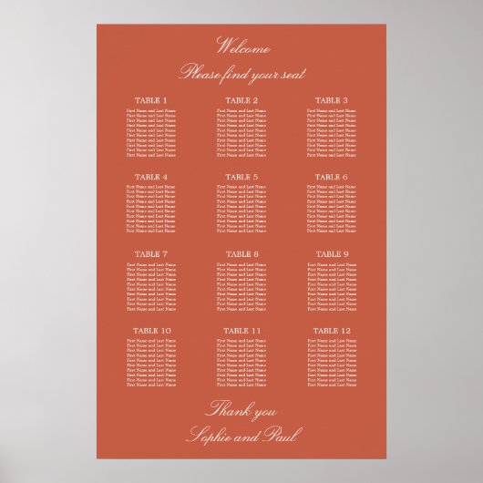 Terracotta 12 Tafel Trouwstoelindeling Poster (Voorkant)
