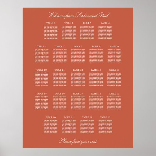 Terracotta 23 Table Wedding Seating Chart Poster (Voorkant)