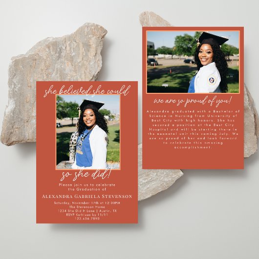 Terracotta 2 Photo Script Graduation Announcement  Kaart