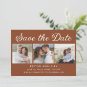 Terracotta 4-foto 2-zijdige bruiloft opslaan datum save the date (Staand voorkant)