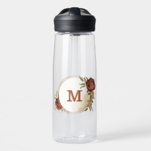 Terracotta aardetoon bloemengroen monogram waterfles