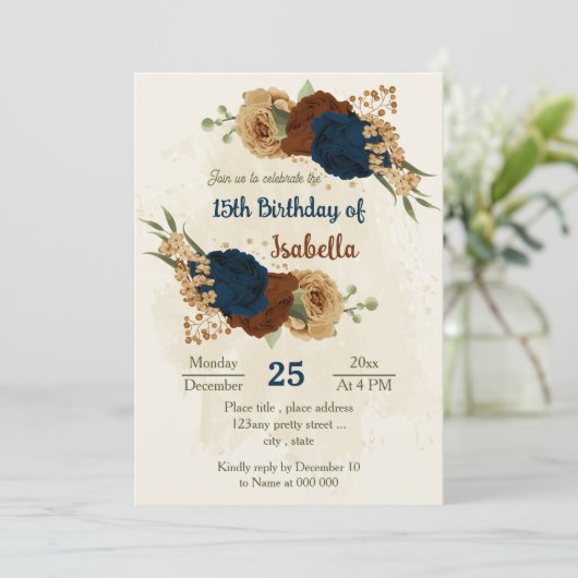 terracotta aardetoon marine bloemenverjaardag kaart (Staand voorkant)