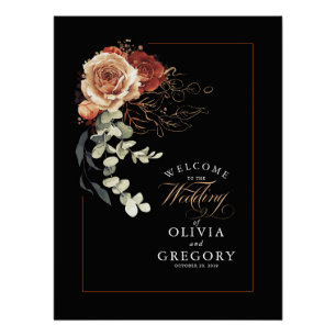 Terracotta Aardige Bloemen Zwart Bruiloft Welkom Perfect Poster