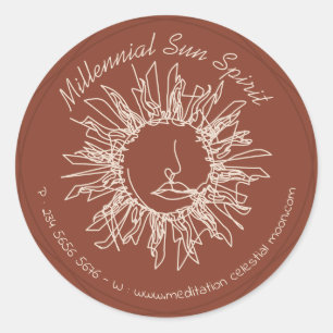 Terracotta Abstract Spiritueel Face Celestial Sun Ronde Sticker