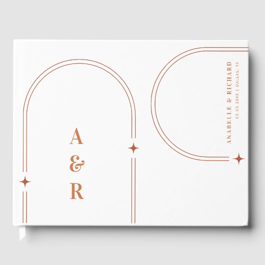 Terracotta Abstracte Boho Arch Wedding Monogram Gastenboek (Voorkant)