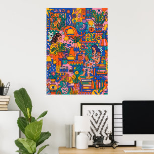 Terracotta Abstracte Vormen Poster   Midden-Eeuw W