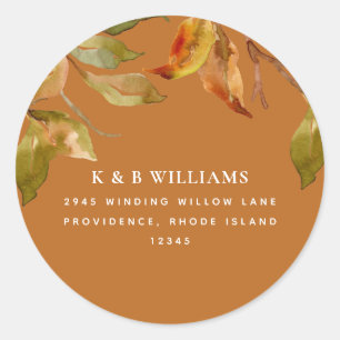 Terracotta adres van het herfstloof ronde sticker