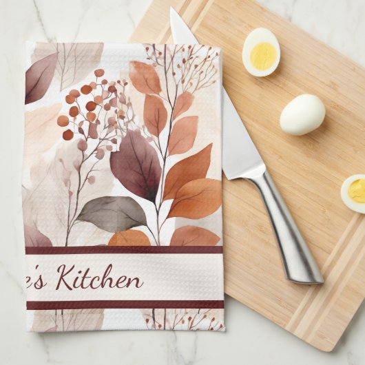 Terracotta and Burgundy Fall Leaves | Custom Boho Theedoek (Quarter Fold)