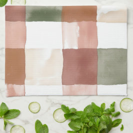 Terracotta and Green Watercolor Plaid Gingham Theedoek