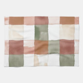 Terracotta and Green Watercolor Plaid Gingham Theedoek (Horizontaal)