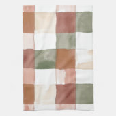 Terracotta and Green Watercolor Plaid Gingham Theedoek (Verticaal)