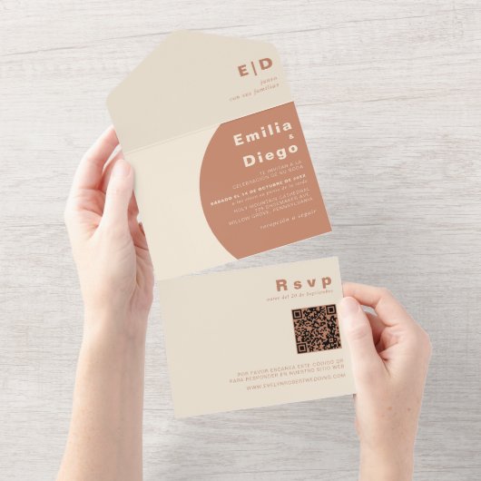 Terracotta Arch Formal Boda Wedding All In One Uitnodiging (Afscheurbaar)