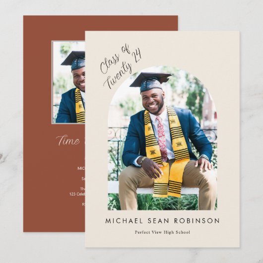 Terracotta Arch Foto Afstudeerder Uitnodiging (Voorkant / Achterkant)