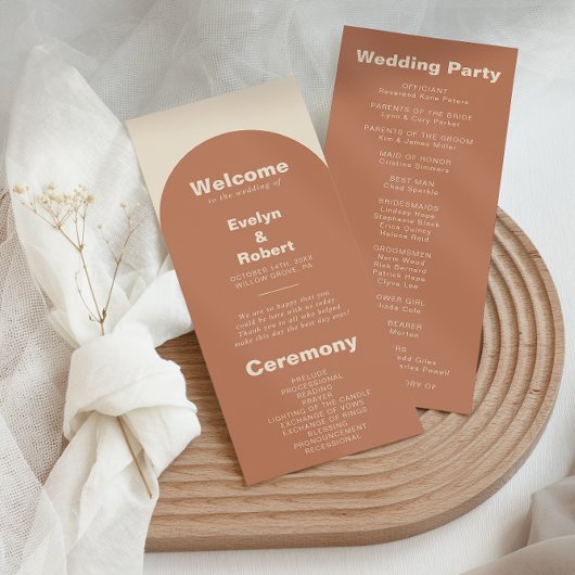 Terracotta Arch Minimalist Elegant Formal Wedding Programma