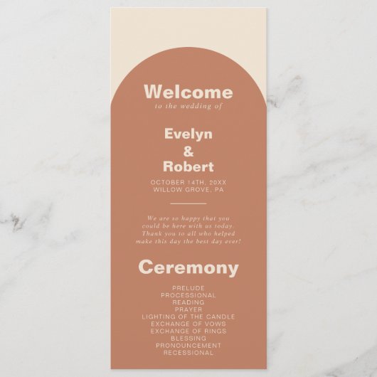 Terracotta Arch Minimalist Elegant Formal Wedding Programma (Voorkant)