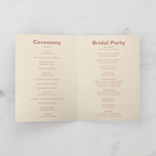 Terracotta Arch Minimalist Formal Folded Wedding Programma (Binnen)