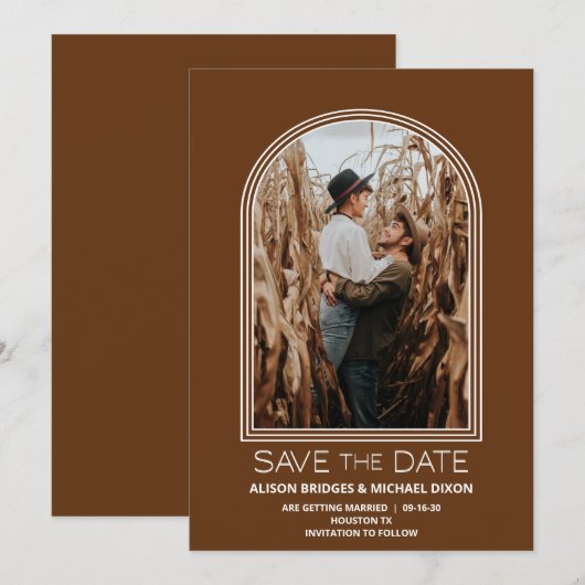 Terracotta Arch Photo Wedding Save the Date (Voorkant / Achterkant)