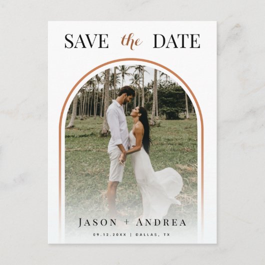 Terracotta Arch Tropical Photo Herfst Save the Dat Briefkaart (Voorkant)