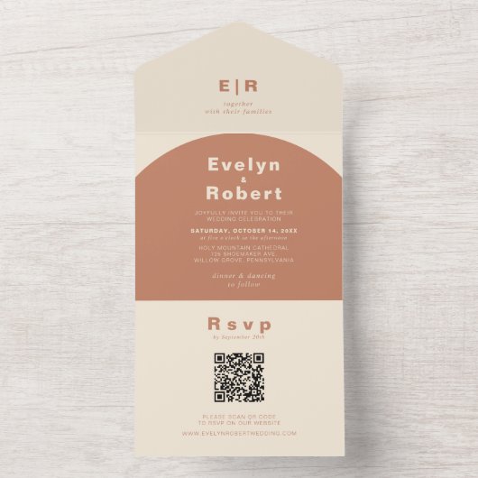 Terracotta Arch Wedding All In One Uitnodiging (Binnen)