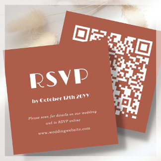 Terracotta art deco | QR-code | Bruiloft RSVP Informatiekaartje