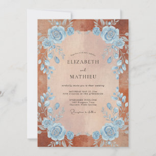 Terracotta Azure Roze Bruiloft Kaart