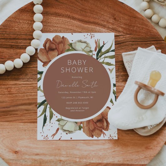 Terracotta Baby shower Invitation Boho Florals Kaart