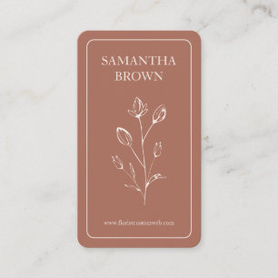 Terracotta Beige Omlijst Verticaal Logo Bloem Visitekaartje