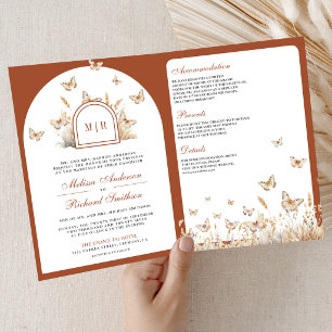 Terracotta Beige Wilde Bloem Vlinder Boog Bruiloft