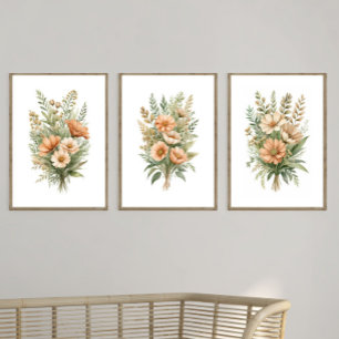 Terracotta Beige Wildflower Bloemen Waterverf Muurkunst Sets
