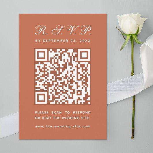 Terracotta Big QR Code Eenvoudige Kalligrafie Trou RSVP Kaartje