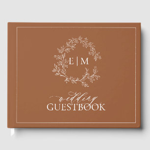 Terracotta Blad Motief Trouwring Initialen Gastenboek