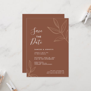 Terracotta Bladeren Save the Date Virtuele Trouwda Kaart