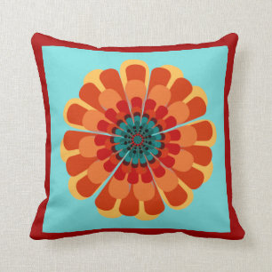 Terracotta & Blauwgroen Bloem met Rode Oranje Kussen
