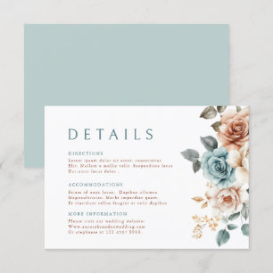 Terracotta Blauwgroen Neutrale Waterverf bloemenbr Informatiekaartje