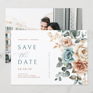 Terracotta Blauwgroen Neutrale Waterverf bloemenbr Save The Date
