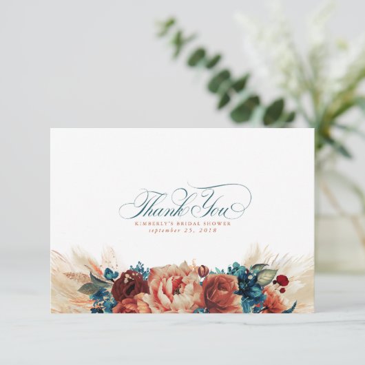 Terracotta Bleu Sarcelle Floral Boho Petit Merci (Debout devant)