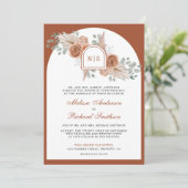 Terracotta Bloem Boho Pampas QR Code Bruiloft Kaart (Staand voorkant)