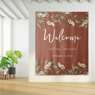 Terracotta Bloem Calligrafie Ampersand Groene Elem Wandkleed
