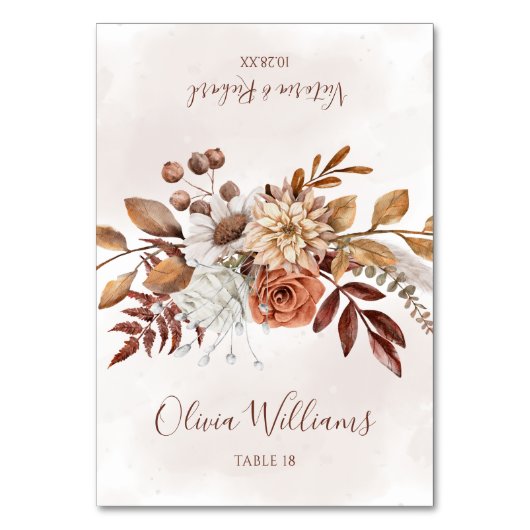 Terracotta Bloemen Boho Fall Trouwplaats Kaart (Voorkant)