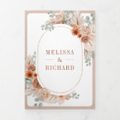 Terracotta Bloemen Boho Pampas QR Code Bruiloft Drieluik Uitnodiging (Cover)