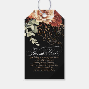 Terracotta Bloemen Boho Zwart Dank u Cadeaulabel