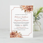 Terracotta Bloemen Border Foto QR Code Bruiloft Kaart (Staand voorkant)