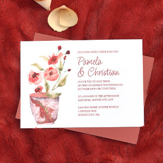 Terracotta bloemen, botanische klei pot bruiloft kaart