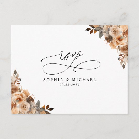 Terracotta Bloemen Botanische QR Code Bruiloft RSV Briefkaart (Voorkant)