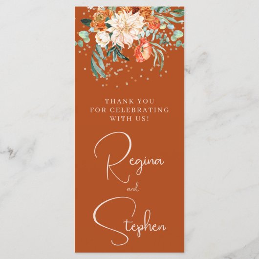 Terracotta Bloemen Bruiloft Menu Kaart (Achterkant)