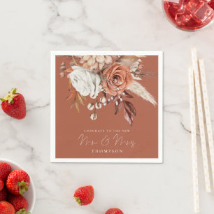 Terracotta Bloemen feliciteert Mr. Mrs Brown bruil Servet