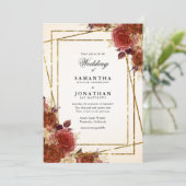 Terracotta Bloemen Gouden Glitter Herfst Bruiloft Kaart (Staand voorkant)