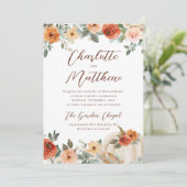 Terracotta Bloemen Herfst Pompoen Bruiloft Kaart (Staand voorkant)