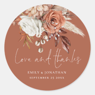 Terracotta Bloemen Liefde Dank Je Rust Bruiloft Ronde Sticker
